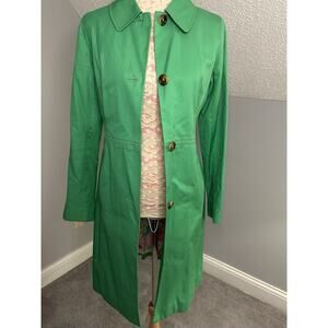 VINTAGE LILLY PULITZER Bright Green W/ Pink Stitching Trench Coat Sz 4 White Tag